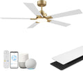 52Inch Smart Ceiling Fan with Lights Remote,APP&Alexa WIFI Controled,Quiet Reversible DC Motor,Dimmable LED,Indoor Outdoor Modern Ceiling Fan,for Living Room Bedroom Patio Porch,Gold White&Black