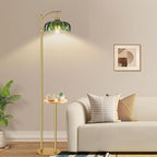 Gold Floor Lamp with Table and Shelves for Living Room Bedroom,Glass Standing Lamp with Remote Dimmable,Boho Brass Tall Lamp Vintage Farmhouse Arc Flower Floor Light Bohemian