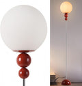 Modern Glass Floor Lamp for Bedroom, 63'' Vintage Mid-Century Floor Lamp with Milky White Frosted Glass Globe Shade for Living Room Corner, Slim Standing Reading Lamp for Office Decor (Dark Red)