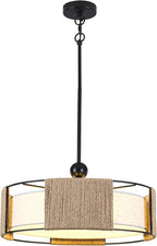 19.7" Rattan Chandelier ，5-Light Boho Dining Room Chandelier，Rustic Chandelier with Fabric lampshade，Suitable for Farmhouse Dining Room ，Living Room， Kitchen Bedroom， Hallway Stairs Hanging