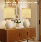 18.5" Table Lamp Set of 2 for Living Room Bedroom, Bedside Lamps for Night Stands, Desk Nightstand Lamp Dimmable, Modern Linen Cream Ceramic Lamps