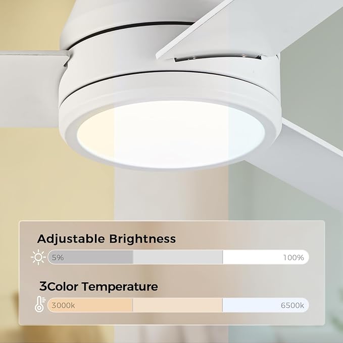 Ceiling Fans with Lights Remote Control - Flush Mount Dimmable 3000K-6500K LED 6 Speed with Quiet DC Motor for Bedroom, Living Room and Outdoor Patio