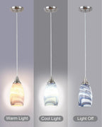 Mini Art Glass Pendant Lights Kitchen Island Blown Glass Pendant Lighting with Brushed Nickel Finish Adjustable Cord Ceiling Hanging Lamp for Hallway,Dining Room White and Dark Blue-1P