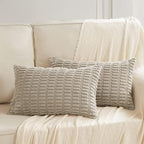 Fancy Homi Taupe Decorative Throw Pillow Covers 14x24 Inch for Living Room Couch Bed Sofa, Rustic Farmhouse Boho Home Decor, Soft Striped Corduroy Square Cushion Case 35x60 cm