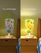 Dinosaur Lamp, Dinosaur Room Decor for Boys, 3 Level Dimmable Wood Nightstand Desk Base Flaxen Fabric Shade for Bedroom Living Room, Dino Gifts for Boys