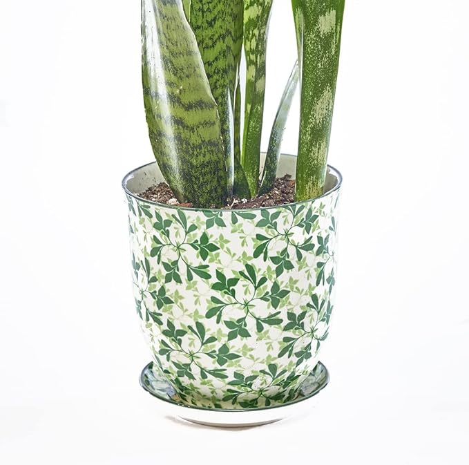 CHIVE ‘Liberte’ Ceramic Succulent Pots — 4.25” Cute Vintage Farmhouse Style Planters for Indoor Plants — Beautiful Home & Kitchen Decor — Green Leaves