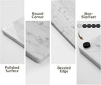 Natural Marble Cutting Board For Kitchen, 16 x 20 Inch Marble Slab Pastry Board With Non-Slip Feet For Baking, Cheese, Charcuterie, Chocolate, White Marble Gray Veins