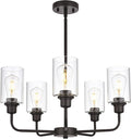 VINLUZ 5-Light Oil-Rubbed Chandelier with Clear Glass Shades, E26 Base Modern Pendant Light Fixture, Adjustable Swivel Heads Ceiling Lighting, Farmhouse Chandelier for Dining Room Kitchen Hallway