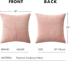 MIULEE Pink Corduroy Pillow Covers Pack of 2 Boho Decorative Spliced Throw Pillow Covers Soft Solid Couch Pillowcases Cross Patchwork Cushion Covers for Living Room Bed Sofa 18x18 inch Valentines Day