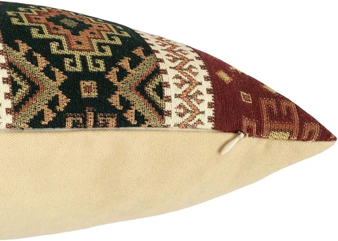 Hippy Throw Pillow Covers Kilim Burgundy Red and Dark Green - 12 x 20 Inches Boho Pillows, Decorative Lumbar Room Decor for Couch, Bohemian Outdoor Case for Farmhouse, Sofa