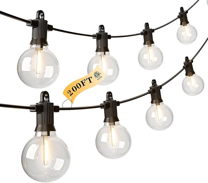 Kawaya 200FT Outdoor String Lights - LED Waterproof Patio Light for Outside with 100+4 G40 Globe Blubs - Shatterproof Hanging Lights for Porch Bistro Backyard Gazebo Balcony Cafe