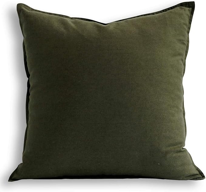 Jeanerlor Solid Cotton Linen Decoration Toss Throw Pillow Sham Cushion Case Special Pillow Cover Delicate Decorative Pillowcase for Bed/Chair/Couch, 18"x18"(45 x 45cm), Olive Green