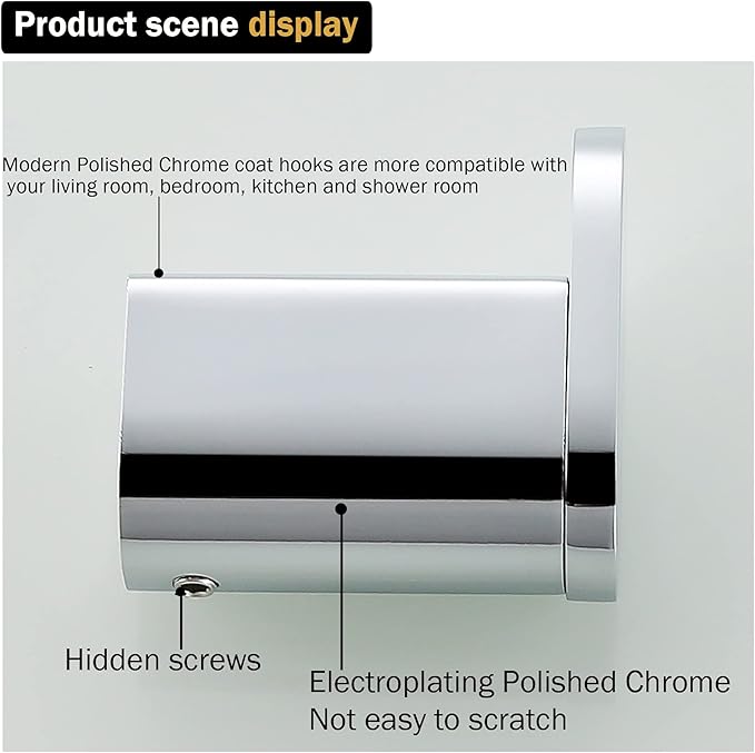 RANDOM Polished Chrome Towel Hooks SUS 304 Stainless Steel Wall Hook Heavy Duty Wall Mounted Robe Coat Clothes Hat Key Hooks Holder for Bathroom Livingroom Hotel Kitchen Garage, 2 Pack .96026-8C