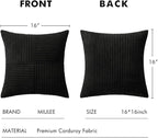MIULEE Black Corduroy Pillow Covers Pack of 2 Boho Decorative Spliced Throw Pillow Covers Soft Solid Couch Pillowcases Cross Patchwork Textured Cushion Covers for Living Room Bed Sofa 16x16 inch