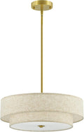 VONLUCE Modern Chandeliers, 18" Drum Chandeliers with 2-Layer Fabric Shade, 4-Light Pendant Light Fixture with E26 Bases, Light Fixture for Dining Room Bedroom Living Room, Linen Shade & Brass Finish