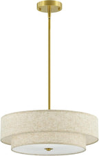 VONLUCE Modern Chandeliers, 18" Drum Chandeliers with 2-Layer Fabric Shade, 4-Light Pendant Light Fixture with E26 Bases, Light Fixture for Dining Room Bedroom Living Room, Linen Shade & Brass Finish