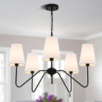 Chandeliers for Dining Room, Modern Pendant Light Fixture Over Table with White Shade Classic Ceiling Hanging Lighting for Living Room Hallway Bedroom, 5-Arm, 30" Dia, Height Adjustable
