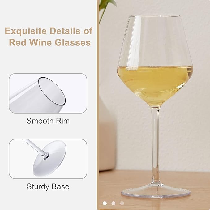 MICHLEY Floating Wine Glasses for Pool Unbreakable Tritan Plastic Red Wine Glasses with Stem Poolside Floating Cups 18.5 OZ, Dishwasher Safe, Set of 2
