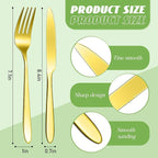 Nuenen 150 Pcs Stainless Steel Set Include 75 Dinner Forks and 75 Knives, Metal Steak Knives Forks Flatware Tableware Cutlery Set for Home Restaurant Hotel, Mirror Polished, Dishwasher Safe (Gold)