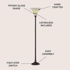 JONATHAN Y JYL8007A White Tiffany-Style 70" Torchiere LED Floor Lamp, Tiffany, Traditional, Art Nouveau Style, Office, Living Room, Family Room, Dining Room, Bedroom, Hallway, Foyer, Bronze
