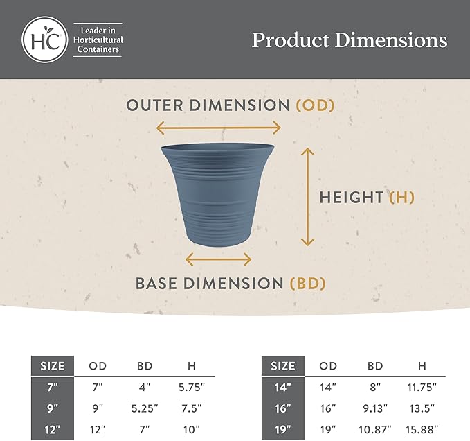 The HC Companies Sedona Round Self-Watering Pot - Lightweight Self Care Planter - Plastic Planter for Herbs & More - Durable Plant Pots for Indoor Plants & Outdoor Plants (7" Cottage Stone, Pack of 4)