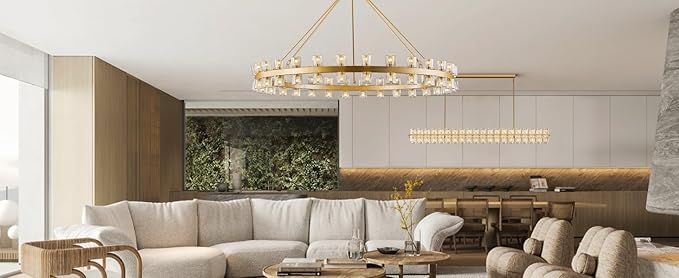 60 Inch Gold Wagon Wheel Chandelier with Crystal Shade, 60 Lights, Modern Farmhouse Style, Ideal for Dining Room, Kitchen, Entryways