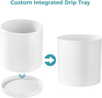 FaithLand 10-Inch Modern Cylinder Planter, Thick-Walled Plastic Plant Pot with Drainage Holes and Detachable Saucer, Matte White, Ideal for Indoor & Outdoor Plants Flowers