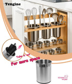 TENGINE Stainless Utensil Holder 360° Rotating 6.5X5.25 Inch Utensil Crocks for Kitchen Counter with Removable Divider Sliver