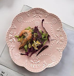 YBK Tech Elegant Round Embossed Lace Plate, Ceramic Serving Plate for Breakfast Afternoon Tea (Pink, 6-inch)