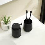 Matte Black Bathroom Accessories 2 Piece Set Plastic Soap Dispenser and Toothbrush Holder for Modern Bathroom Decor