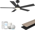 52Inch Smart Ceiling Fan with Lights Remote,APP&Voice Alexa WIFI Controled,Quiet Reversible DC Motor,Dimmable LED,Indoor Outdoor Modern Ceiling Fan,for Living Room Bedroom Patio Porch,Black&Walnut