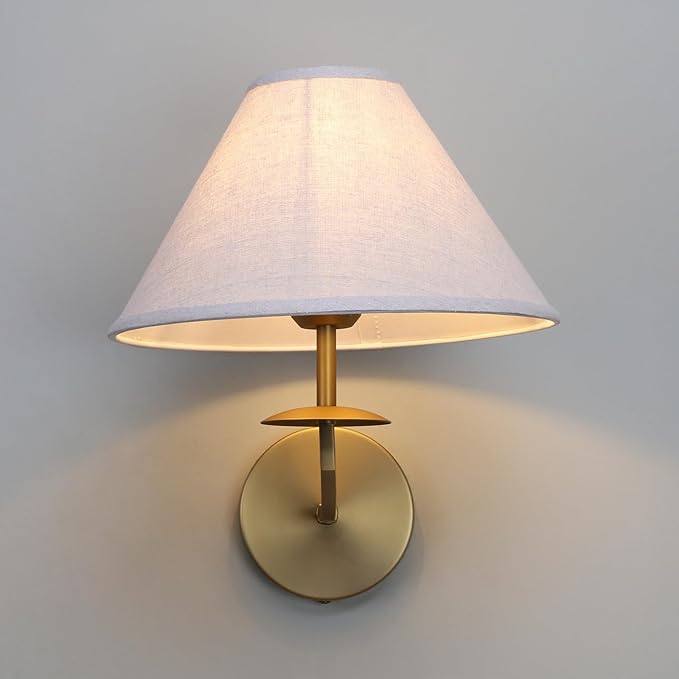 PERMO Vintage Wall Sconce Classic Sconces wiht Linen Fabric Shade Antique Gold Wall Sconces Hardwired Indoor Wall Lights for Living Room Bathroom Bedroom Hallway