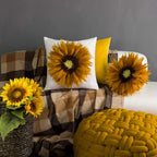 3D Flower Throw Pillow Decorative Sunflower Round Accent Pillowcase Soft Cute Elegant Floral Cushion for Bed Couch Car Living Room Bedroom Home Farmhouse Boho Decor 12Inch Gift Mustard Yellow