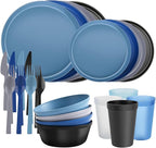 20 Piece Stackable Dinnerware Set for Small Kitchens, Modern Minimalist Plates & Flat Bottom Bowls (Pasta/Salad), Unbreakable & Microwave Safe, Modern