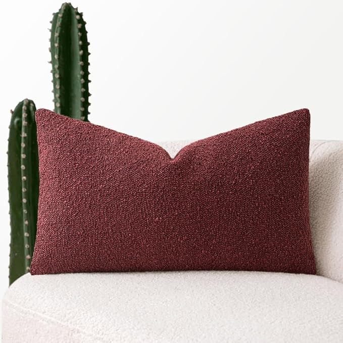 MIULEE Textured Boucle Throw Pillow Cover Christmas Burgundy Red Accent Solid Lumbar Pillow Case Decorative Soft Pack of 1 Couch Cushion Chair Sofa Bedroom Livingroom Home Decor,12x20 Inch