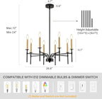 8 Light Modern Farmhouse Black and Gold Chandelier for Dining Room Over Table,Hanging Ceiling Candle Chandeliers Pendant Light Fixture for Living Room Staircase Entryway Foyer Kitchen