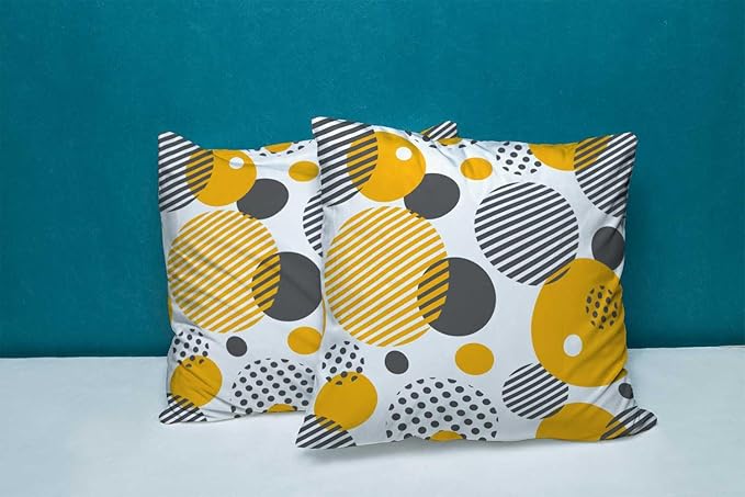 CAPSCEOLL 2PCS White Zipper Pillow Cases 20X20Inch Stripe Yellow Gray Abstract Black Circle Geometric Pillow Cover for Bedroom Sofa Living Room