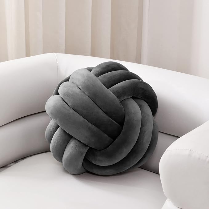 Sioloc Soft Knot Ball Pillows,Round Throw Pillow Cushion Home Decoration Plush Pillow,Throw Knotted Pillow Handmade Round Plush Pillow（10.6inches,Dark Grey）