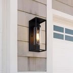 mirrea 2 Pack 14" Classic Outdoor Wall Sconce 1 Light in Cylinder Glass Shade and Matte Black Rectangular Metal Frame Waterproof Porch Light Patio Light