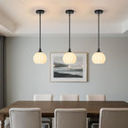 Black Pendant Lights Kitchen Island, 1-Light 7.3" Modern Milk Glass Pendant Light Fixtures with Rods, Globe Hanging Lighting for Kitchen Sink Bathroom Dining Room, E26 Base