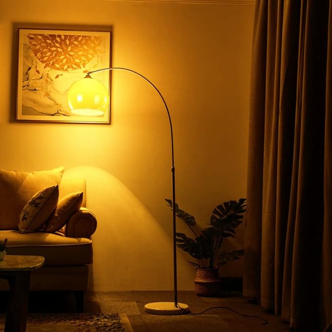 Nordic Simple Floor Lamp with Orange Acrylic Shade, Arc Reading Lamp for Living Room, Study Room&Bedroom Beside,Creative Orange Standing Lamps for Ambient Lighting