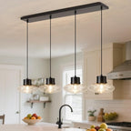 4-Light Kitchen Island Lighting, Black Linear Chandelier Modern Dining Room Light Fixture with Clear Glass, Adjustable Hanging Lighting for Kitchen Dining Room, OS-JJ1513-4CBK