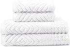 Texere 100% Organic Cotton Diamond Jacquard 700 GSM Luxury Bath Towel Sets - Ultra Soft and Absorbent Hotel and Spa Quality (Diamond, Bright White, 2 Hand & 2 Wash Towels)