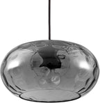 Smoked Grey Glass Pendant Lighting, 11" Hammered Lampshade Hanging Lamp, 1-Light Matte Black Chandelier for Dining Living Room Kitchen Island