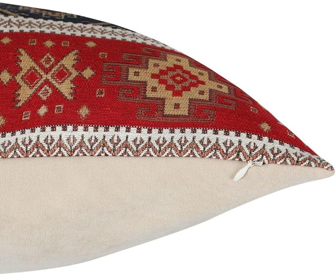 Tapestry Gobelin Red-Black 22"x22" Pillow Cover Sham Cushion Case Ethnic Oriental Kilim Style Throw Decorative for Home Decor, Sofa, Couch, Porch, Patio, Veranda