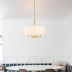 XiNBEi Lighting Pendant Light, Modern 4 Light Drum Pendant Lighting Adjustable Hanging Chandelier Ceiling Light for Living & Dining Room Satin Brass Finish XB-P1296-SB