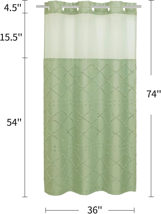 Boho Sage Woven Fabric Shower Curtain 36 x 74 Modern Farmhouse, No Hooks Tufted Chevron Striped Shabby Chic Textured, Minimalist Cloth Curtain for Bathroom, Hotel Decor
