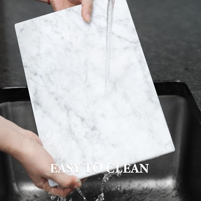 Koville Italian Carrara Marble Cutting Board for Kitchen, 12x8inch Hand Crafted Marble Slab for Cheese, Charcuterie, Pastry Board - Wedding Gift, House Warming Gift