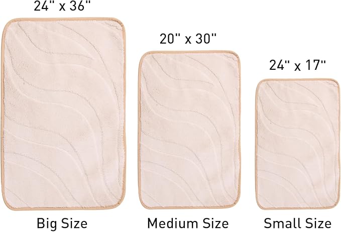 Bath Mats 36x24 Non-Slip Absorbent Bathroom Rug, Quick Dry Machine Washable Shower Tub Mat with Rubber Backing, Soft Floor Carpet for Bathroom Decor Wave White