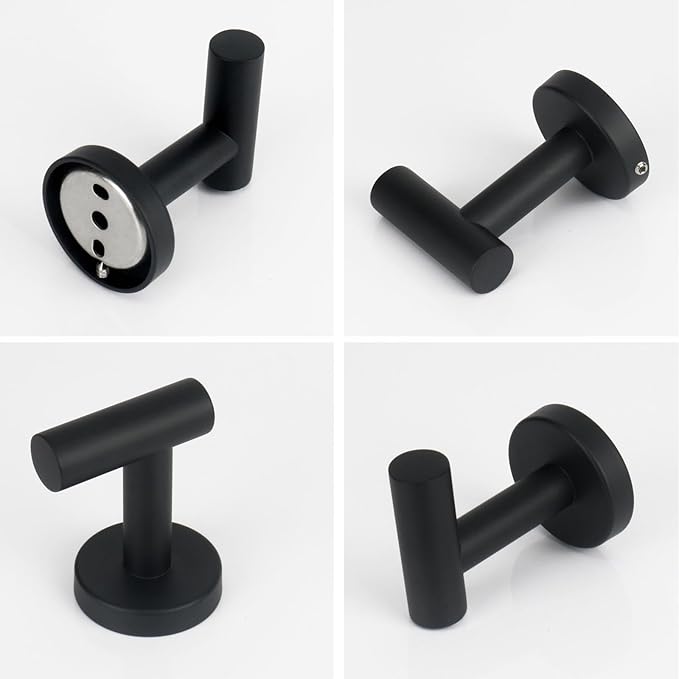 NearMoon Bath Towel Hooks- SUS 304 Stainless Steel Robe Hook Holder, Heavy Duty Coat Hook for Bathroom Livingroom Hotel Kitchen Garage, Wall Mounted (Matte Black, 3 Pack)